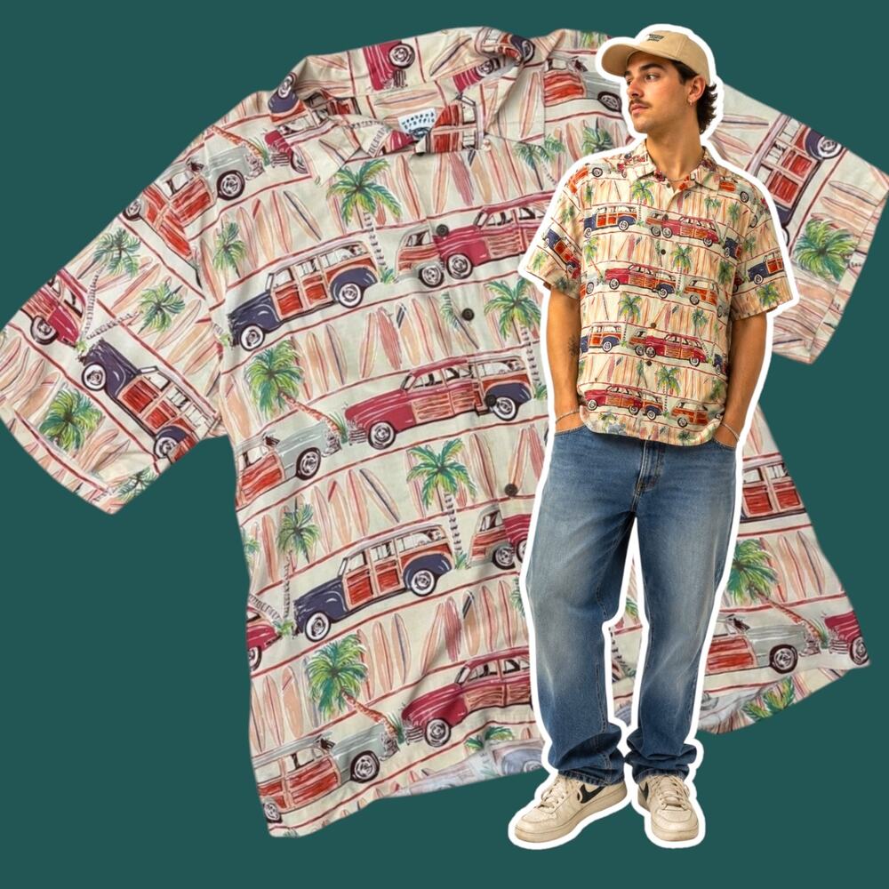 Mens Hawaiian Woody Shirt Size Large Surf Retro Weekend Traffic by Beck Sport